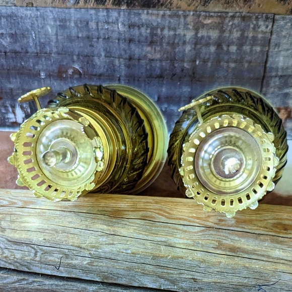 Vintage Green Embossed Glass Oil Lamps LIU on Bottom - Picture 2 of 7